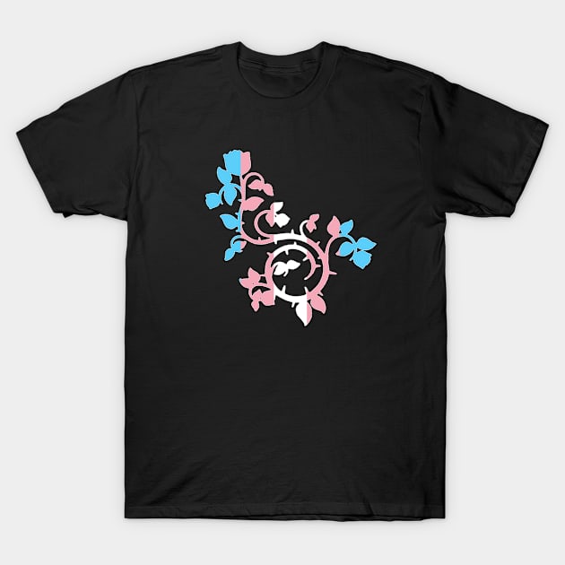 Transgender Pride Spiraling Thorny Rose Design T-Shirt by VernenInk